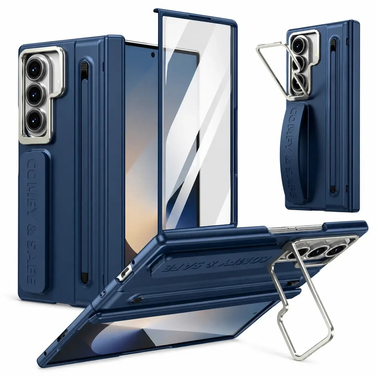 Samsung Z Fold8 Ultra Skin Feel S-Pen Case with Metal Camera Kickstand with Hinge Protection - Blue