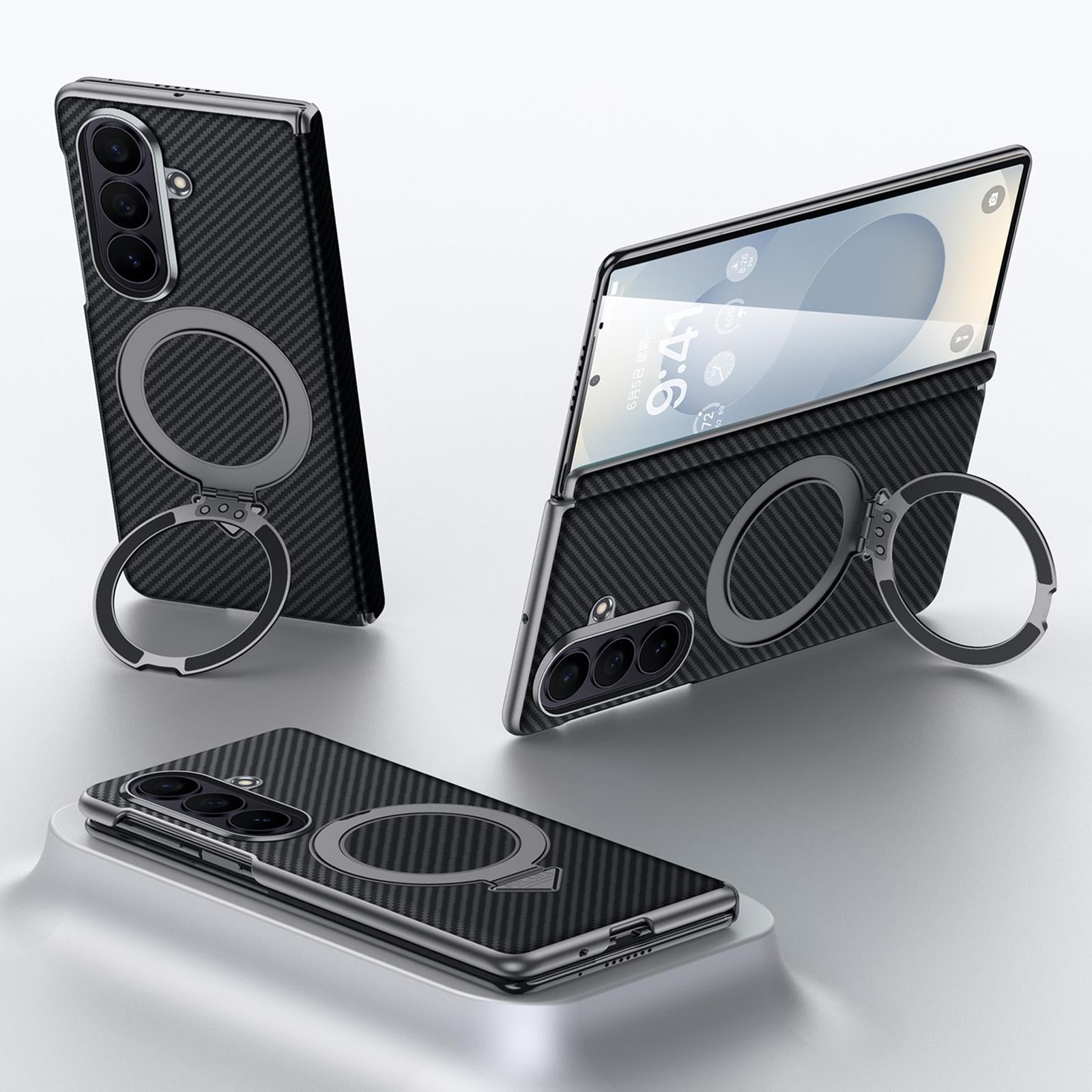 Samsung Fold8 Ultra SULADA Kevlar Carbon Fiber Texture Hinge Cover with Magsafe & Kickstand - Black (Only Back)