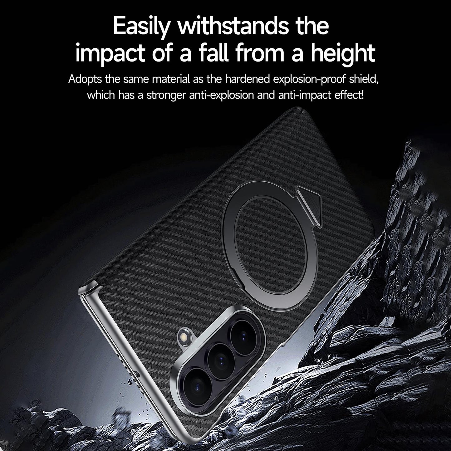 Samsung Fold8 Ultra SULADA Kevlar Carbon Fiber Texture Hinge Cover with Magsafe & Kickstand - Black (Only Back)