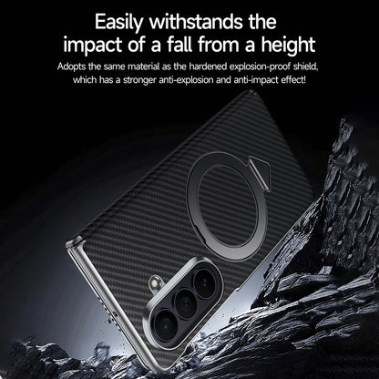 Samsung Fold8 Ultra SULADA Kevlar Carbon Fiber Texture Hinge Cover with Magsafe & Kickstand - Black (Only Back)