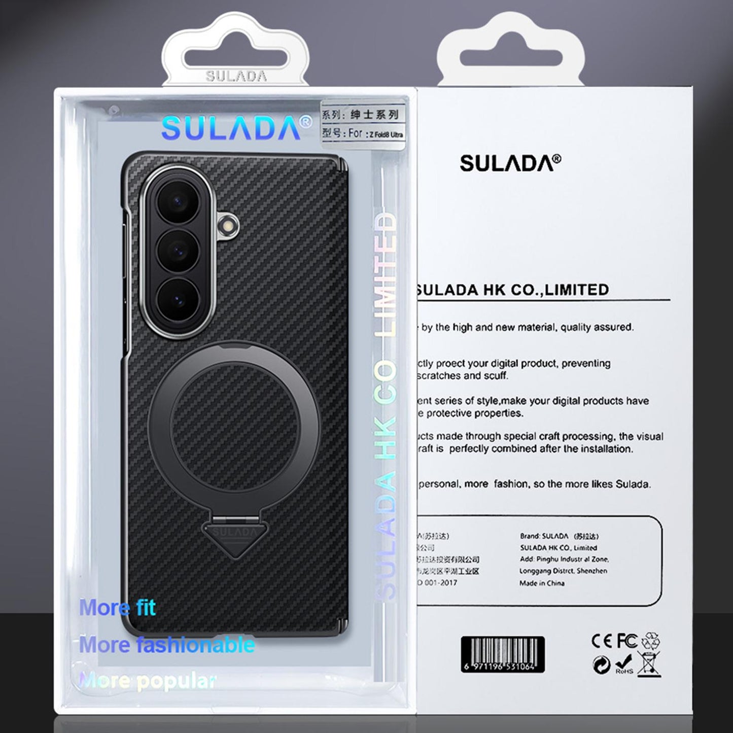 Samsung Fold8 Ultra SULADA Kevlar Carbon Fiber Texture Hinge Cover with Magsafe & Kickstand - Black (Only Back)