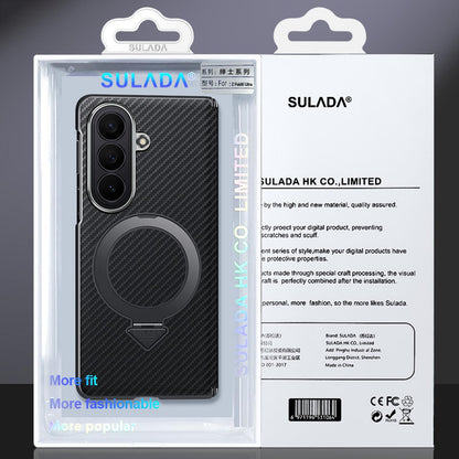 Samsung Fold8 Ultra SULADA Kevlar Carbon Fiber Texture Hinge Cover with Magsafe & Kickstand - Black (Only Back)