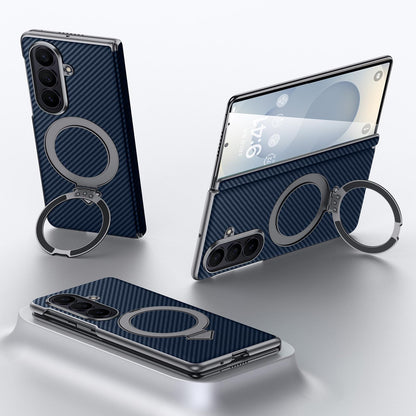 Samsung Fold8 Ultra SULADA Kevlar Carbon Fiber Texture Hinge Cover with Magsafe & Kickstand - blue (Only Back)