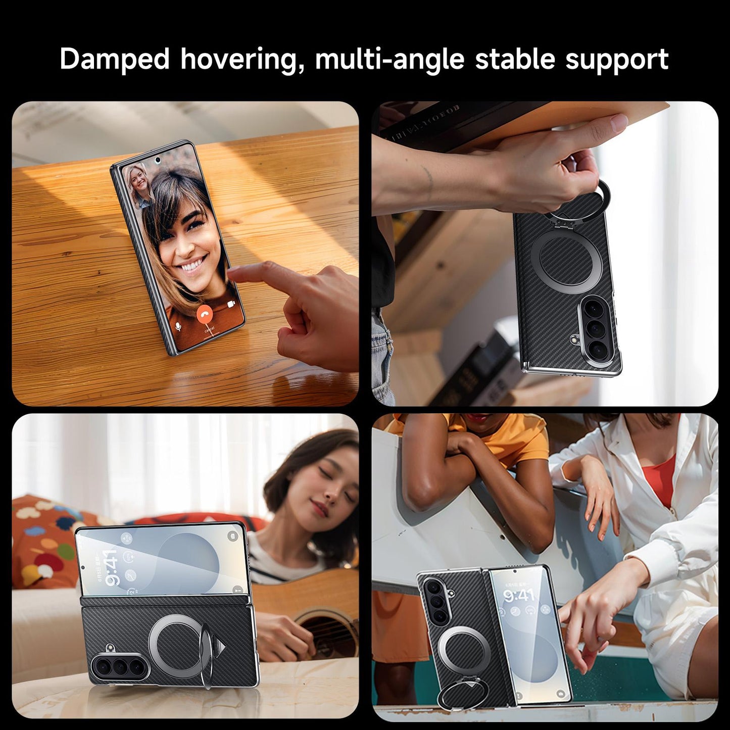 Samsung Fold8 Ultra SULADA Kevlar Carbon Fiber Texture Hinge Cover with Magsafe & Kickstand - Black (Only Back)