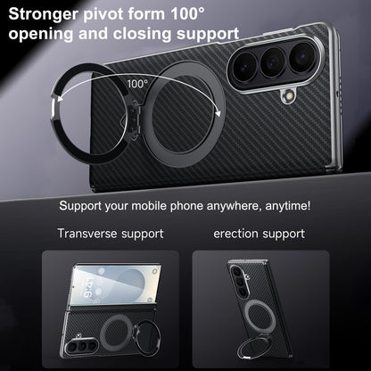 Samsung Fold8 Ultra SULADA Kevlar Carbon Fiber Texture Hinge Cover with Magsafe & Kickstand - Black (Only Back)