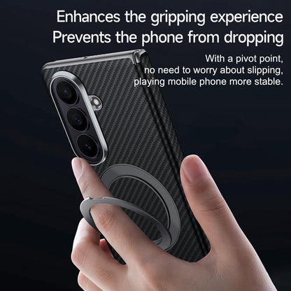 Samsung Fold8 Ultra SULADA Kevlar Carbon Fiber Texture Hinge Cover with Magsafe & Kickstand - Black (Only Back)