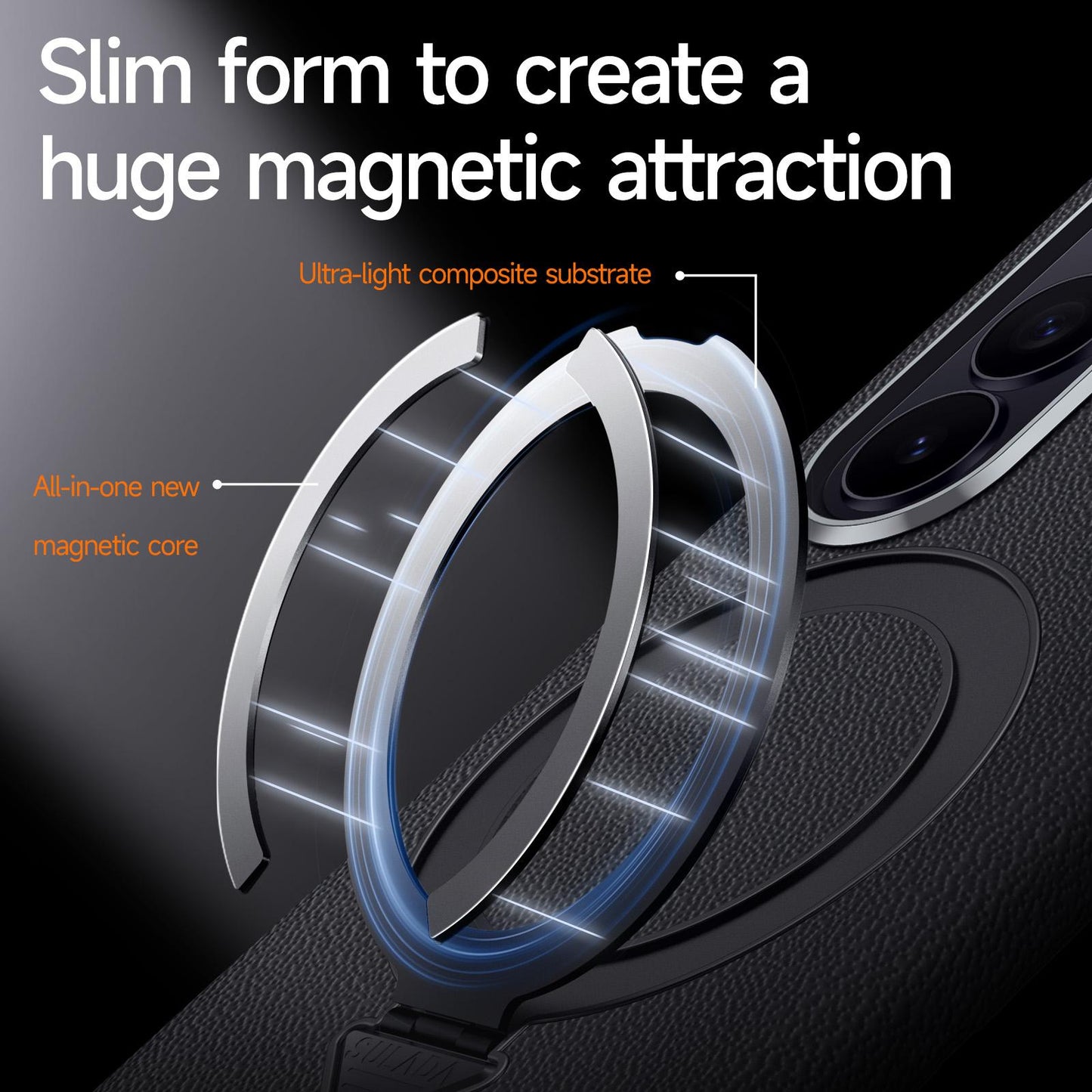 Samsung Z Fold8 Ultra SULADA Leather Case, S-View Window Magnetic Ring Holder Kickstand Cover with Magsafe - Black