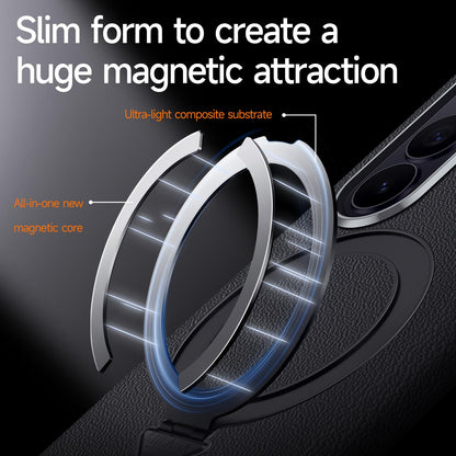 Samsung Z Fold8 Ultra SULADA Leather Case, S-View Window Magnetic Ring Holder Kickstand Cover with Magsafe - Black