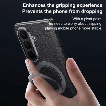 Samsung Z Fold8 Ultra SULADA Leather Case, S-View Window Magnetic Ring Holder Kickstand Cover with Magsafe - Black