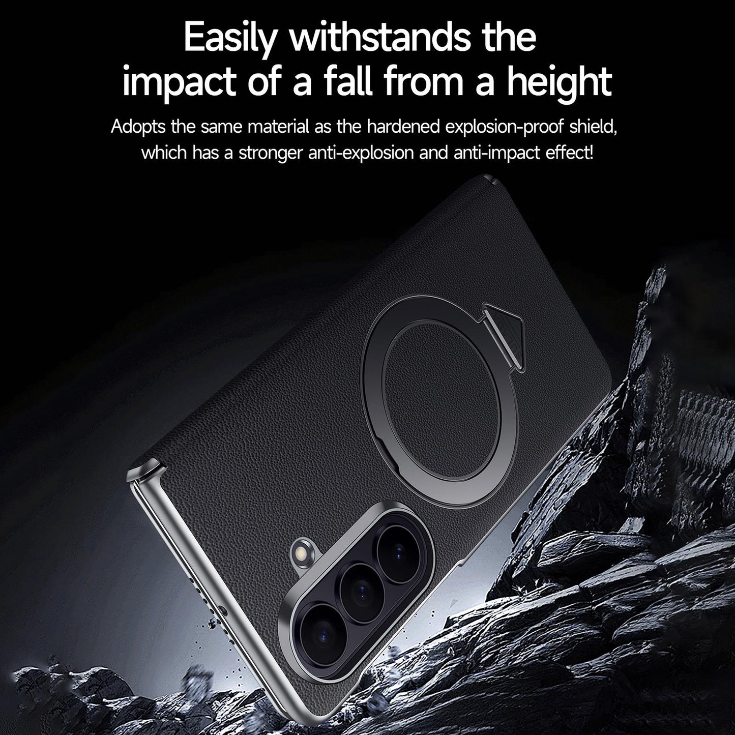 Samsung Z Fold8 Ultra SULADA Leather Case, S-View Window Magnetic Ring Holder Kickstand Cover with Magsafe - Black