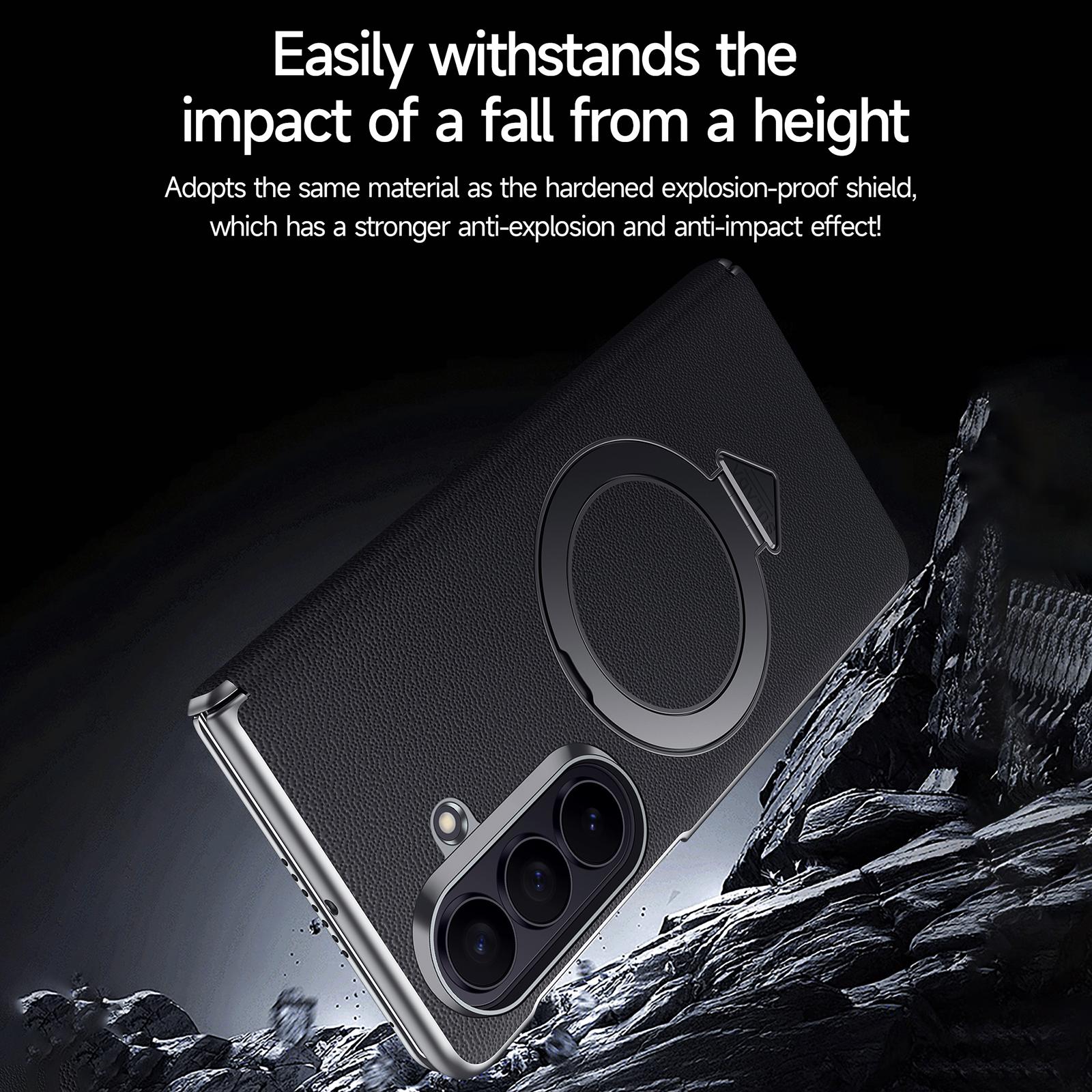 Samsung Z Fold8 Ultra SULADA Leather Case, S-View Window Magnetic Ring Holder Kickstand Cover with Magsafe - Black