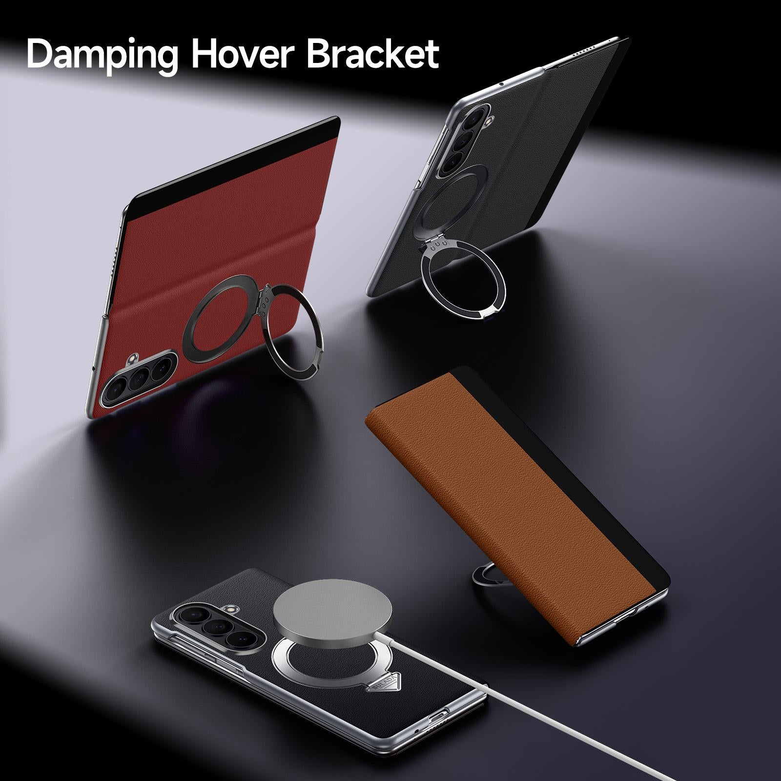 Samsung Z Fold8 Ultra SULADA Leather Case, S-View Window Magnetic Ring Holder Kickstand Cover with Magsafe - Black