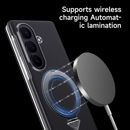 Samsung Z Fold8 Ultra SULADA Leather Case, S-View Window Magnetic Ring Holder Kickstand Cover with Magsafe - Black