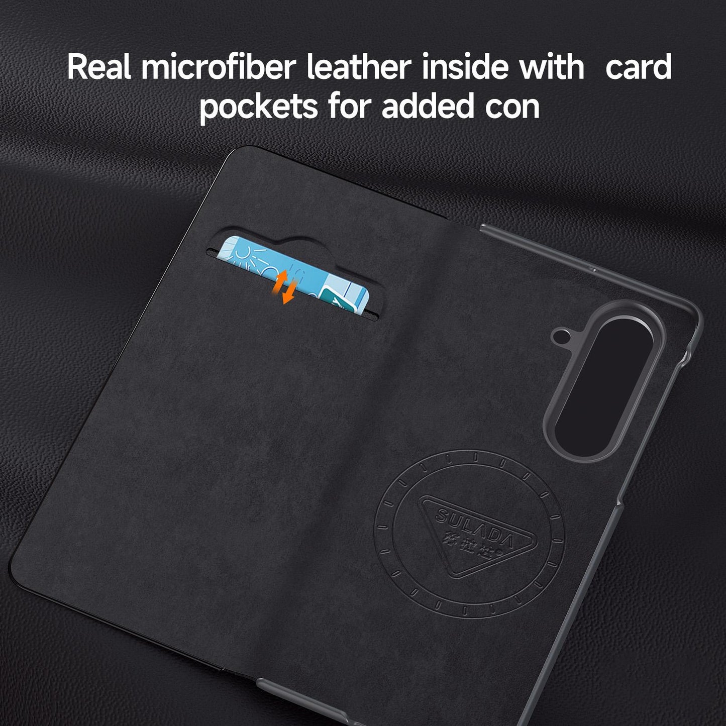 Samsung Z Fold8 Ultra SULADA Leather Case, S-View Window Magnetic Ring Holder Kickstand Cover with Magsafe - Black