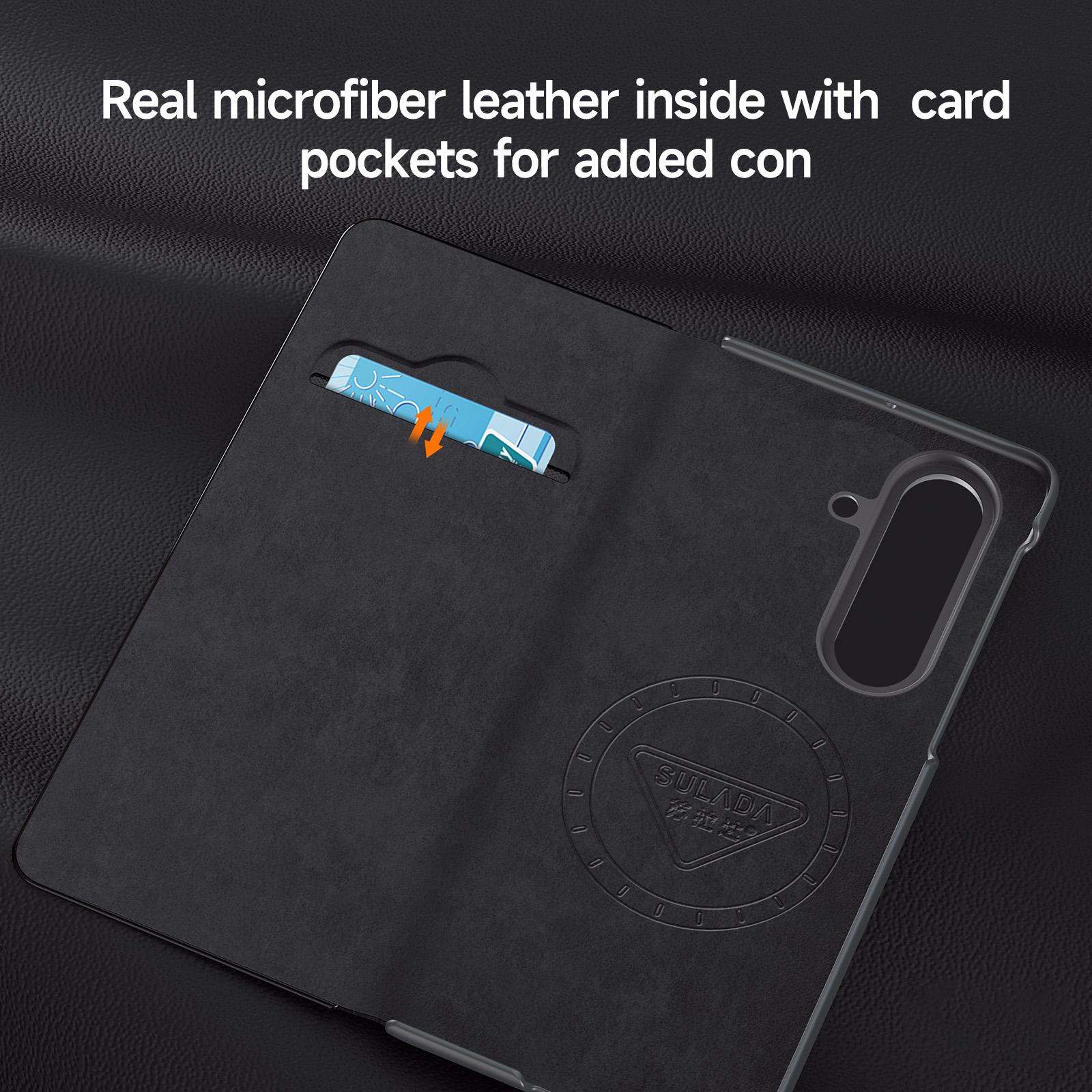 Samsung Z Fold8 Ultra SULADA Leather Case, S-View Window Magnetic Ring Holder Kickstand Cover with Magsafe - Black