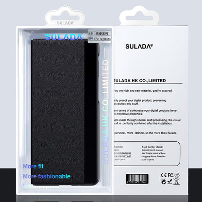 Samsung Z Fold8 Ultra SULADA Leather Case, S-View Window Magnetic Ring Holder Kickstand Cover with Magsafe - Black