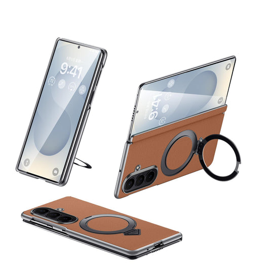 Samsung Fold8 SULADA Top Grain Leather Case Hinge Cover with Magsafe & Kickstand - Brown (Only Back)