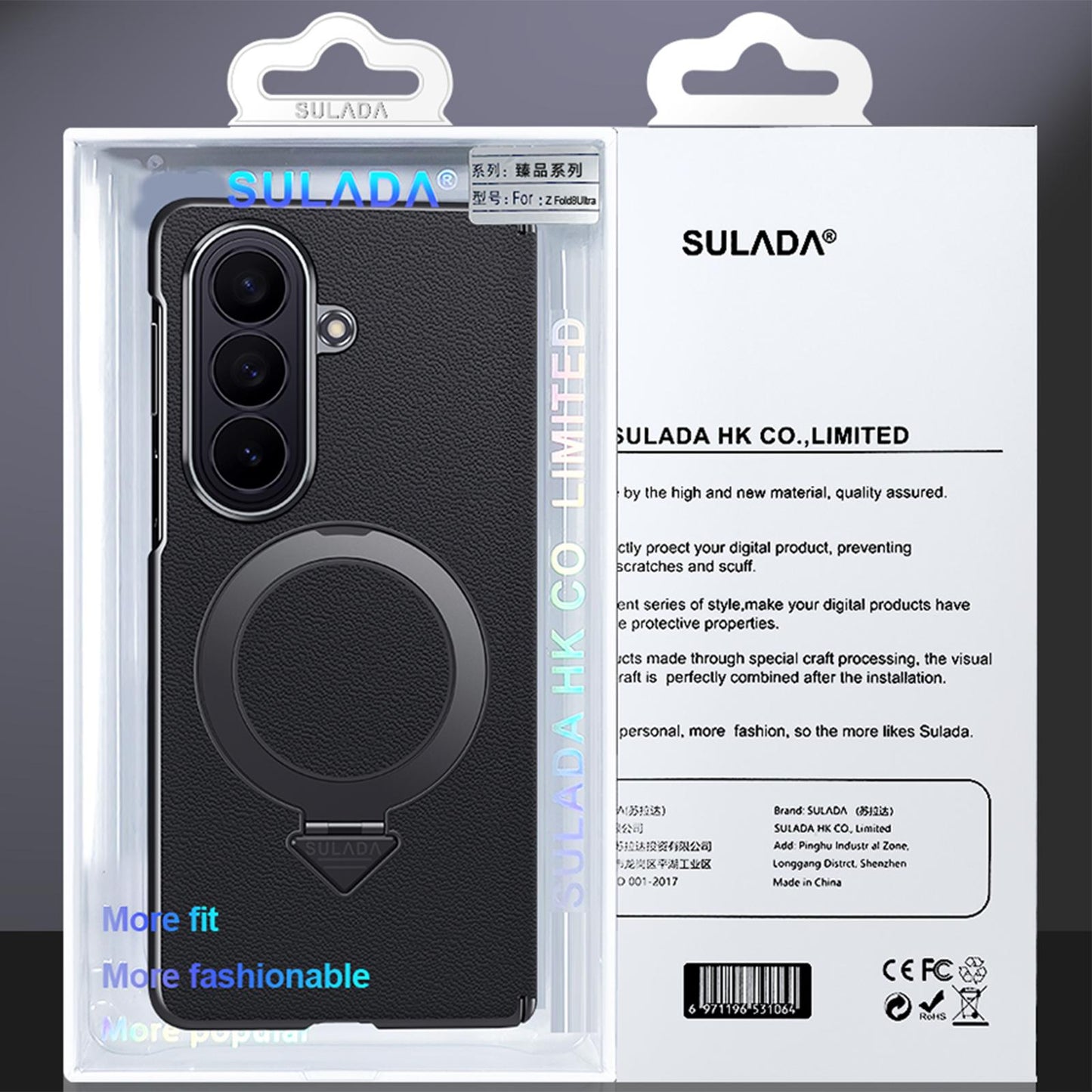 Samsung Z Fold8 Ultra SULADA Top Grain Leather Case Hinge Cover with Magsafe & Kickstand - Black (Only Back)