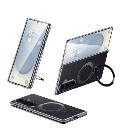 Samsung Z Fold8 Ultra SULADA Top Grain Leather Case Hinge Cover with Magsafe & Kickstand - Black (Only Back)