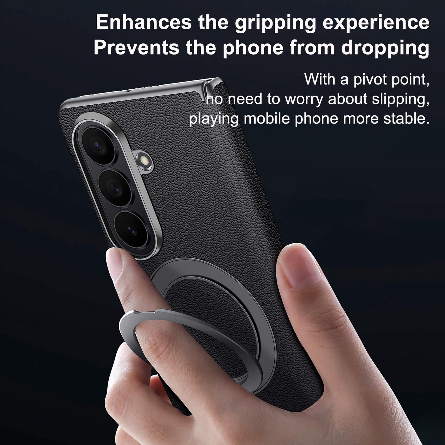 Samsung Fold8 SULADA Top Grain Leather Case Hinge Cover with Magsafe & Kickstand - Black (Only Back)