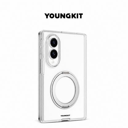 Samsung Z Fold8 Youngkit Case, Crystal Clear Anti Yellowing Series with 360° Rotation Ring with Hinge Protection & Kickstand (No Front)