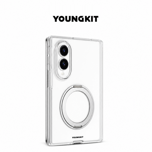 Samsung Z Fold8 Youngkit Case, Crystal Clear Anti Yellowing Series with 360° Rotation Ring with Hinge Protection & Kickstand (No Front)