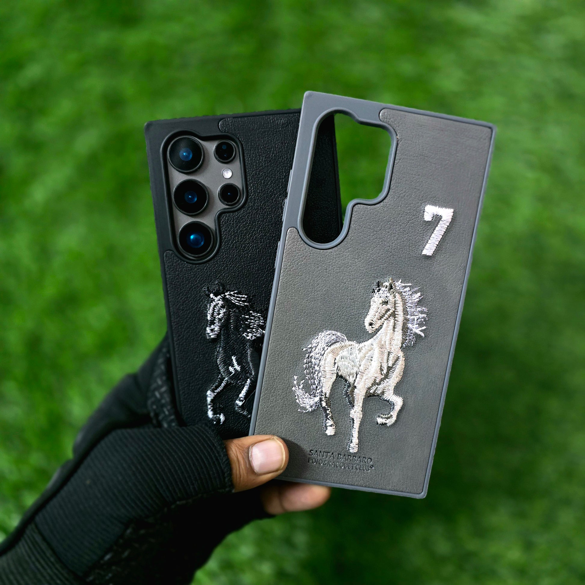Samsung Galaxy S24 Ultra Leather Case, Santa Barbara Boris Series 3D Horse Embroidery Leather Case - Black/Grey