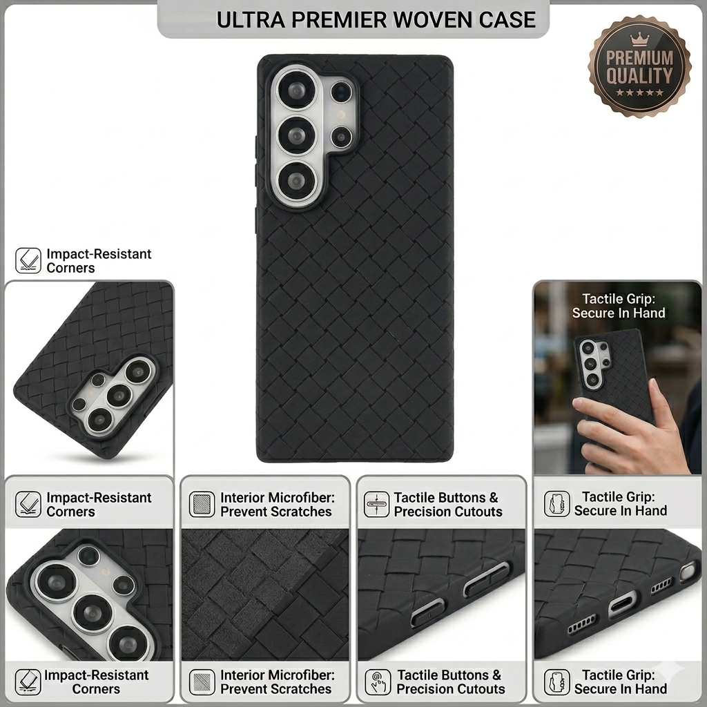 Samsung Galaxy S26 Ultra Weaving Braided Textured Breathable Case - Black
