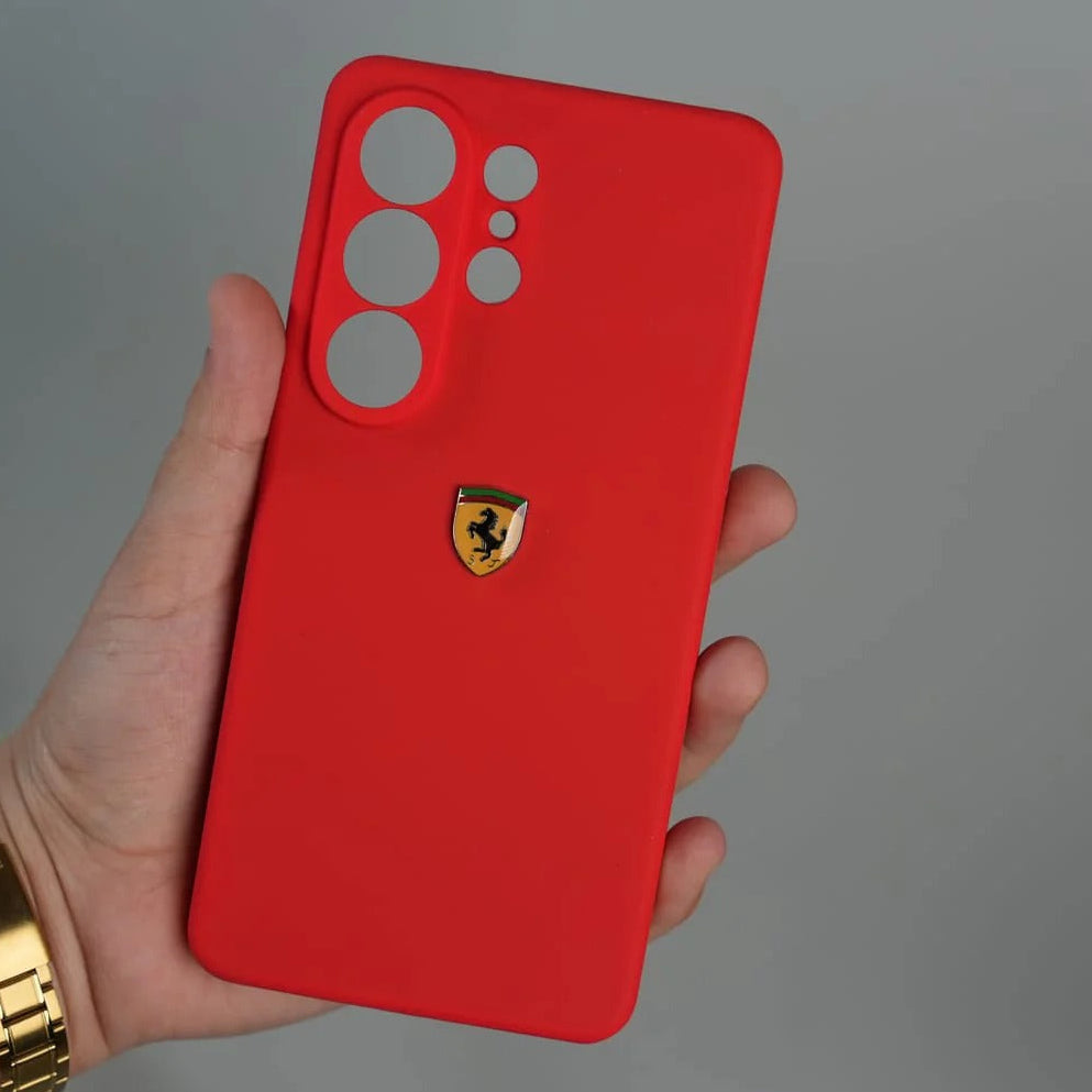 Samsung Galaxy S26 Ultra Silicon Case, Sport Car FR Logo Liquid Silicon Cover - Red