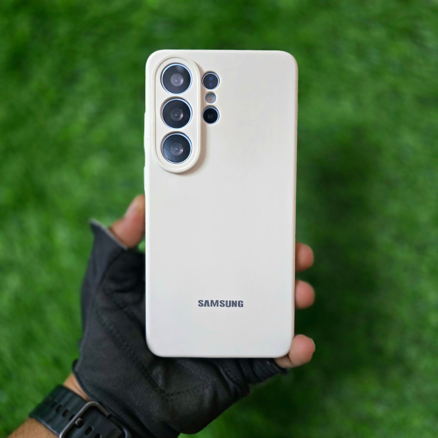 Samsung Galaxy S26 Ultra Silicon Case, Soft Silky Liquid Silicon Case With Logo - Sky Blue/Off White