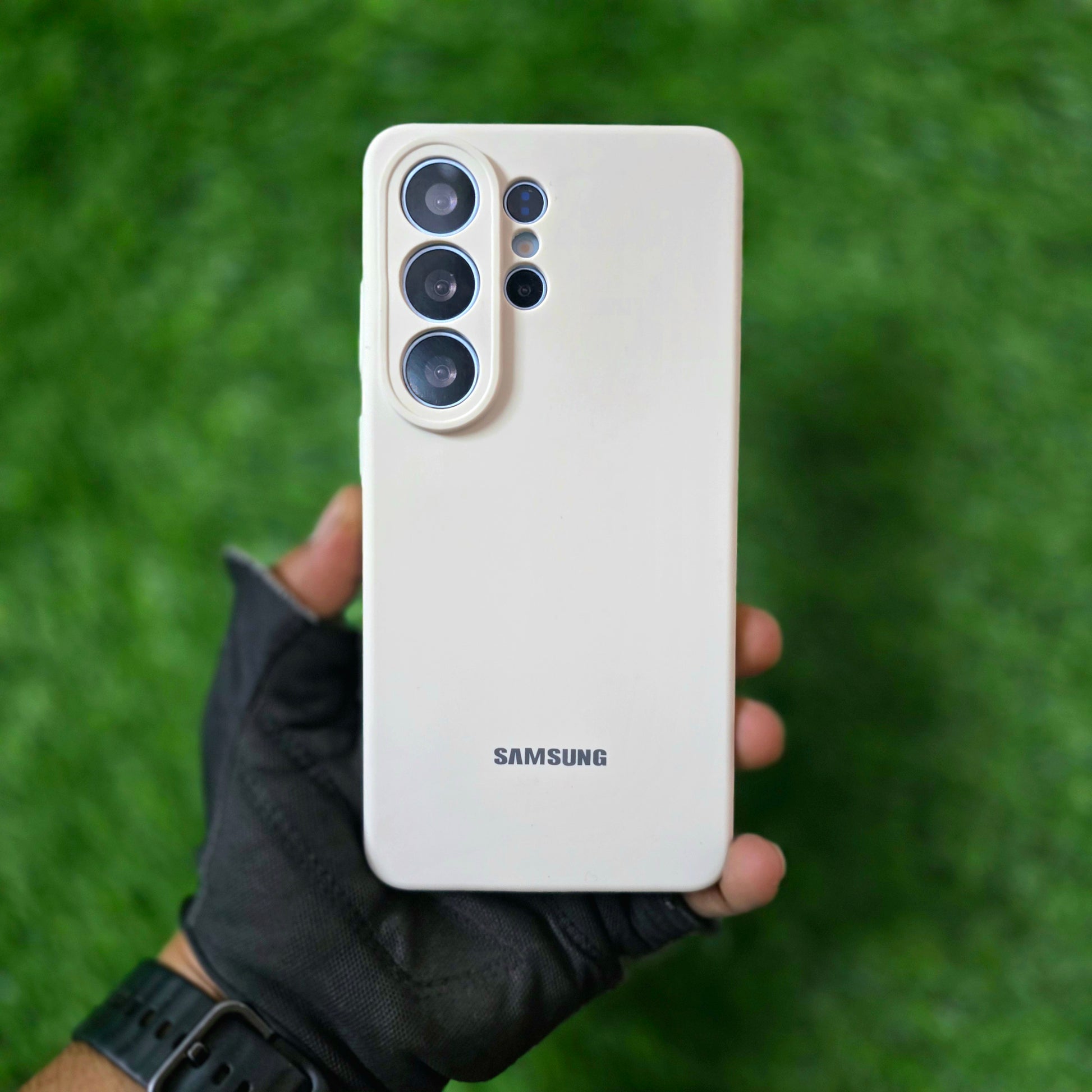 Samsung Galaxy S26 Ultra Silicon Case, Soft Silky Liquid Silicon Case With Logo - Sky Blue/Off White