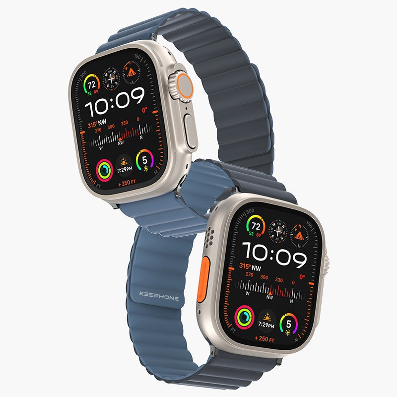 KEEPHONE Silicone Magnetic Snap Both Side Wearable for iWatch (42-44-45-49 MM) - Black/Grey