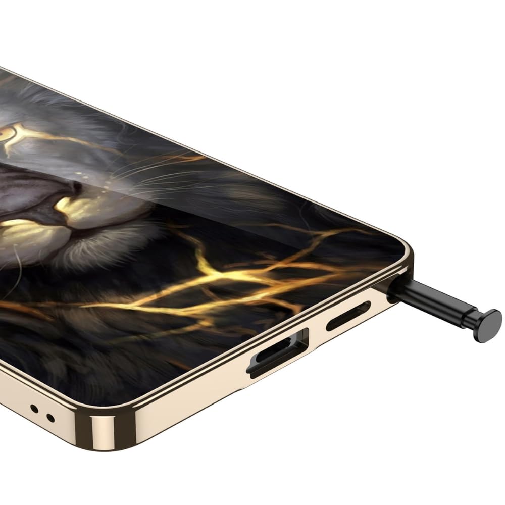 Samsung Galaxy S26 Ultra Lion Glass Case, 9H Hardness Electroplating Glass Premium Glass Case
