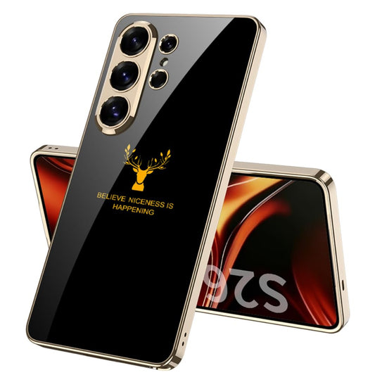 Samsung Galaxy S26 Ultra Deer Glass Case, 9H Hardness Electroplating Glass Premium Glass Case - Black