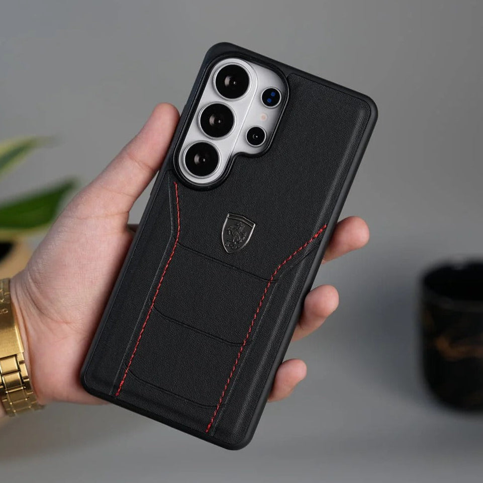 Samsung Galaxy S26 Ultra Ferrari Sports Car Heritage Leather Stitched Case - Black