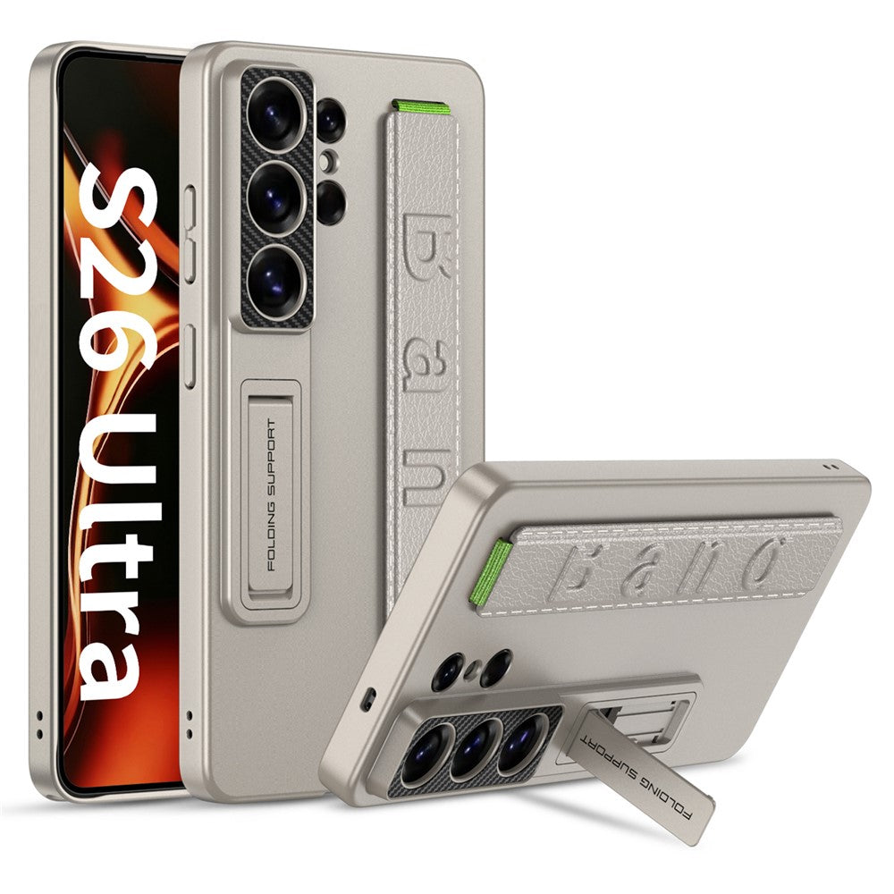 Samsung Galaxy S26 Ultra GKK Hard PC  Wrist Strap Wrist Strap Wrist Strap, Built-in Kickstand with Grip Holder - Desert