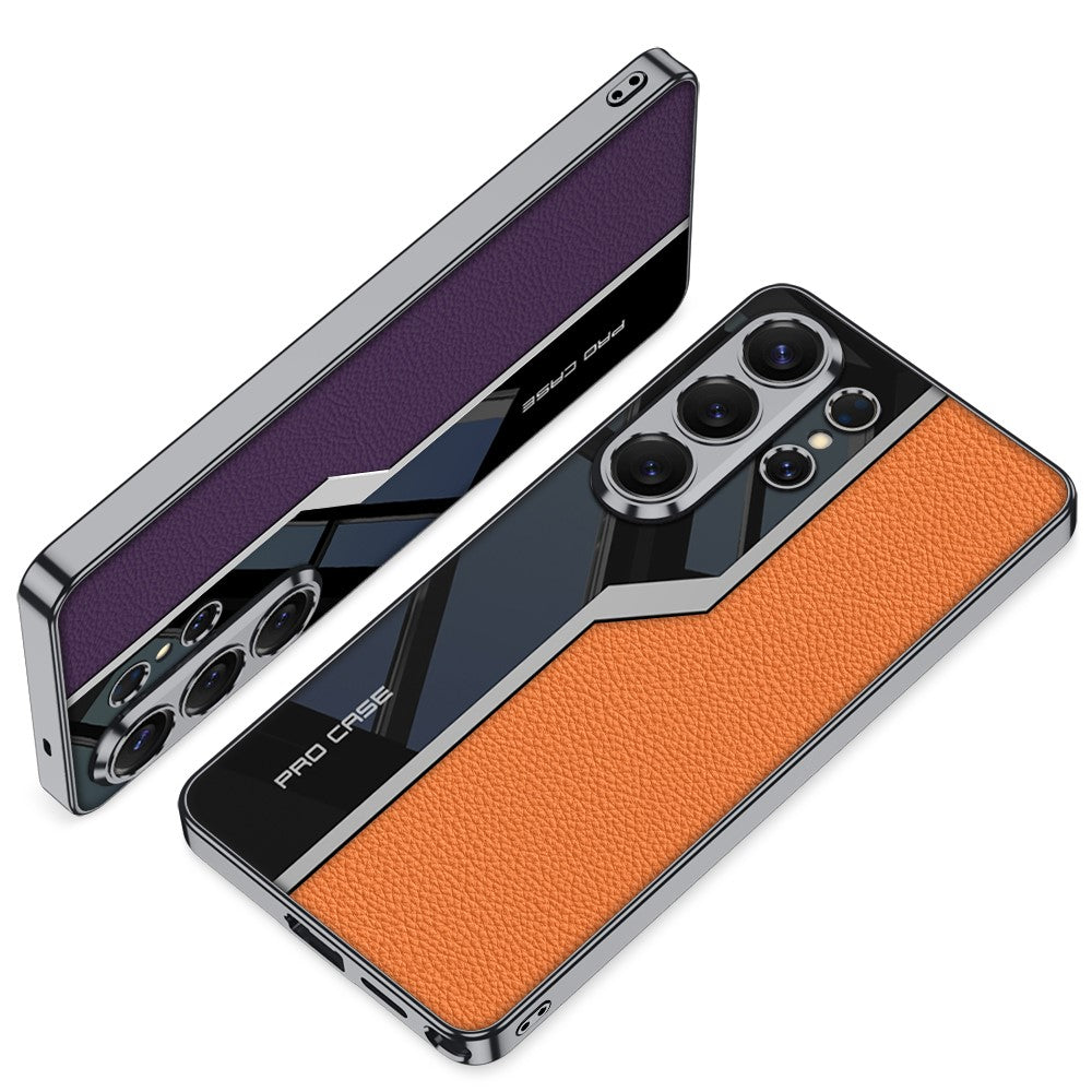 Samsung Galaxy S26 Ultra Leather Cover, Shockproof Electroplated PU Half Leather + PC +TPU Matte Case