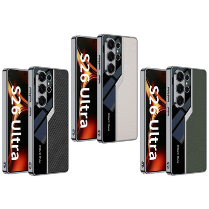 Samsung Galaxy S26 Ultra Leather Cover, Shockproof Electroplated PU Half Leather + PC +TPU Matte Case