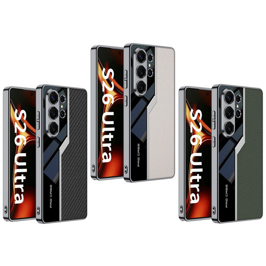 Samsung Galaxy S26 Ultra Leather Cover, Shockproof Electroplated PU Half Leather + PC +TPU Matte Case