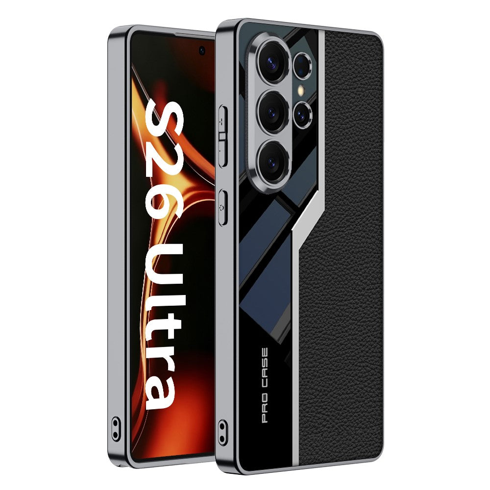 Samsung Galaxy S26 Ultra Leather Cover, Shockproof Electroplated PU Half Leather + PC +TPU Matte Case