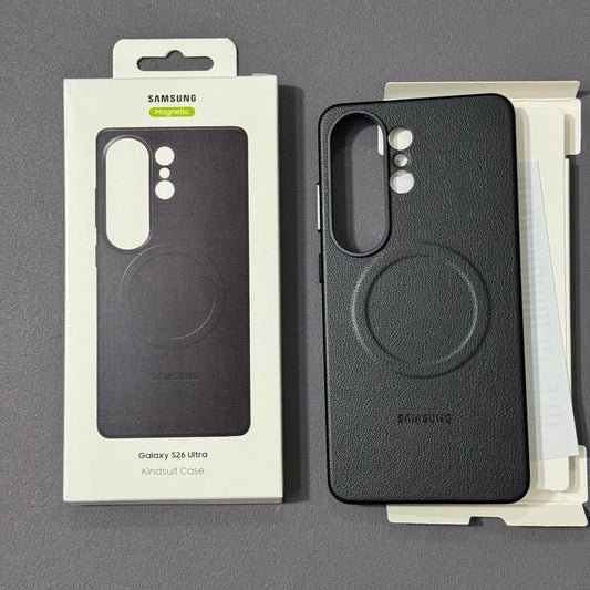 Samsung Galaxy S26 Ultra Leather Case, Kindsuit Series with Metal Camera Ring & Magsafe - Black