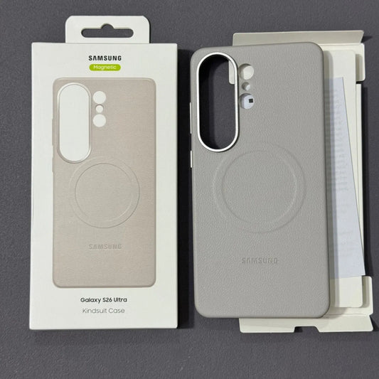 Samsung Galaxy S26 Ultra Leather Case, Kindsuit Series with Metal Camera Ring & Magsafe - Black