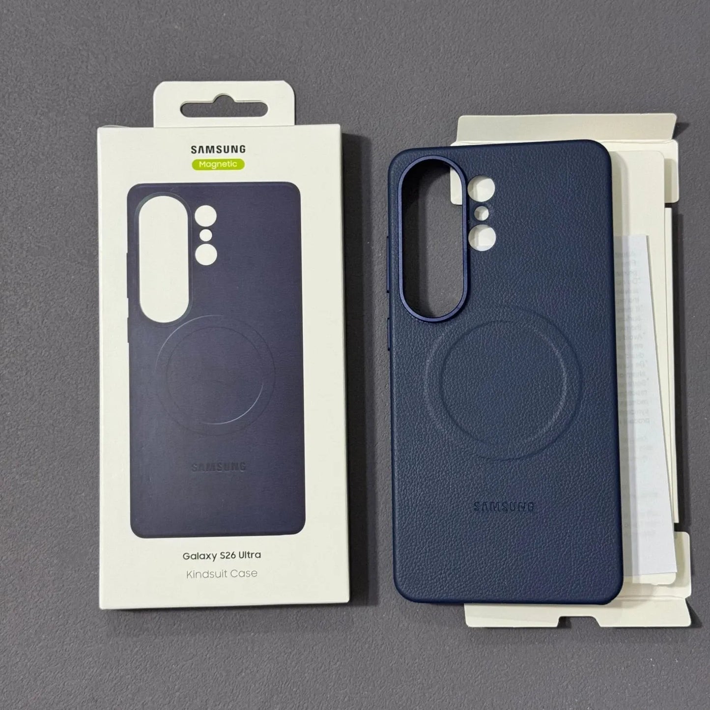 Samsung Galaxy S26 Ultra Leather Case, Kindsuit Series with Metal Camera Ring & Magsafe - Black