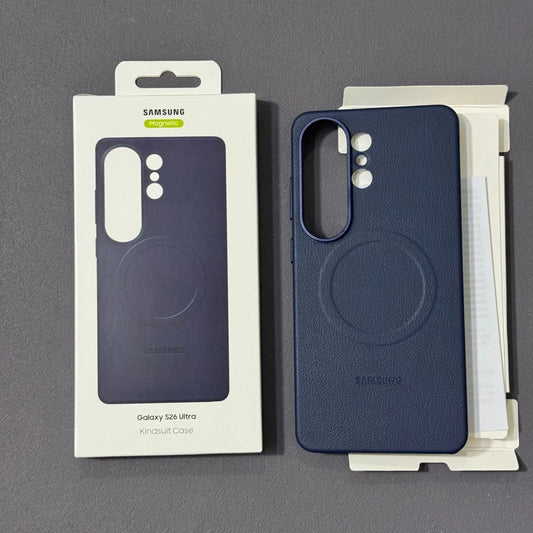 Samsung Galaxy S26 Ultra Leather Case, Kindsuit Series with Metal Camera Ring & Magsafe - Black