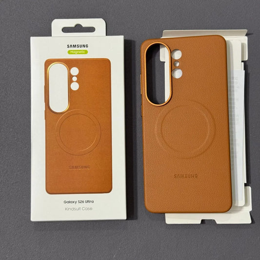 Samsung Galaxy S26 Ultra Leather Case, Kindsuit Series with Metal Camera Ring & Magsafe - Black