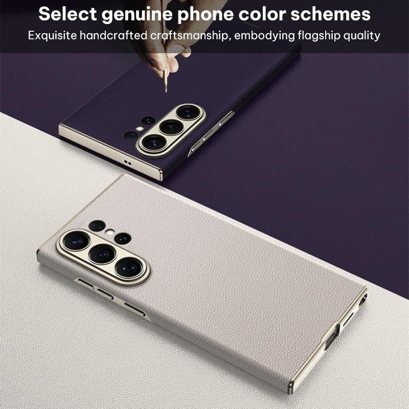 Samsung Galaxy S26 Ultra Leather Case, GKK Skin-feeling Carbon Leather Curved with Camera Protection - Titanium