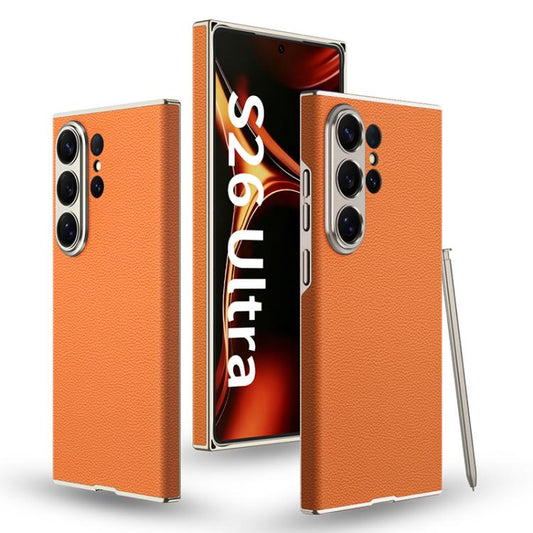 Samsung Galaxy S26 Ultra Leather Case, GKK Skin-feeling Carbon Leather Curved with Camera Protection - Orange
