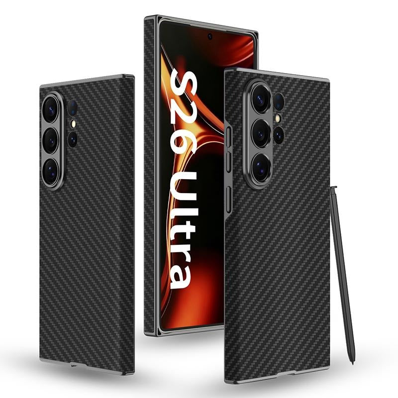 Samsung Galaxy S26 Ultra Carbon Leather Case, GKK Skin-feeling Carbon Leather Curved - Carbon Black