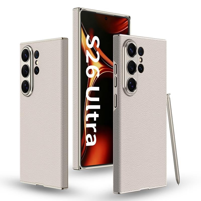 Samsung Galaxy S26 Ultra Leather Case, GKK Skin-feeling Carbon Leather Curved with Camera Protection - Titanium