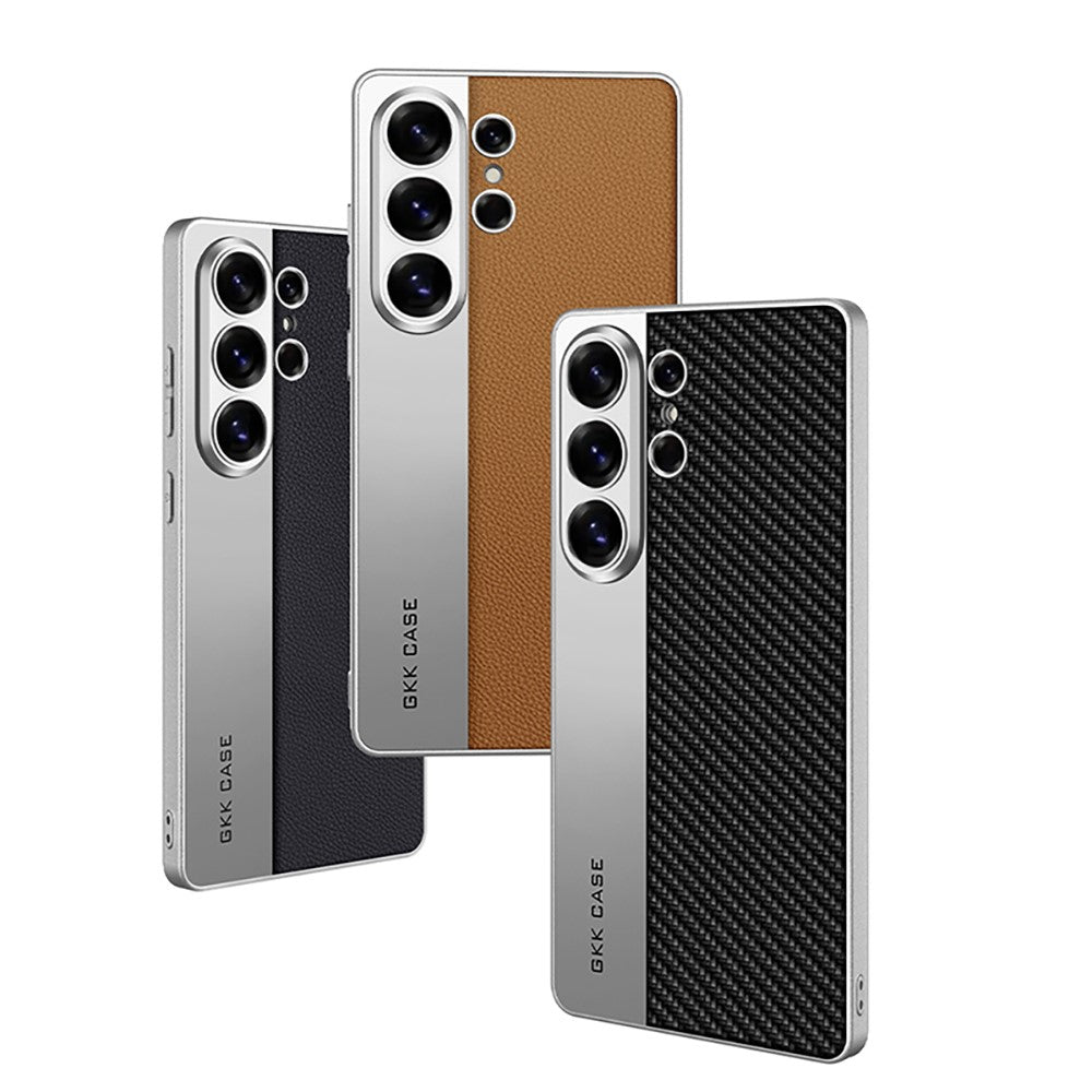 Samsung Galaxy S26 Ultra Leather Cover, Electroplated PU Leather + PC + TPU Matte Case 